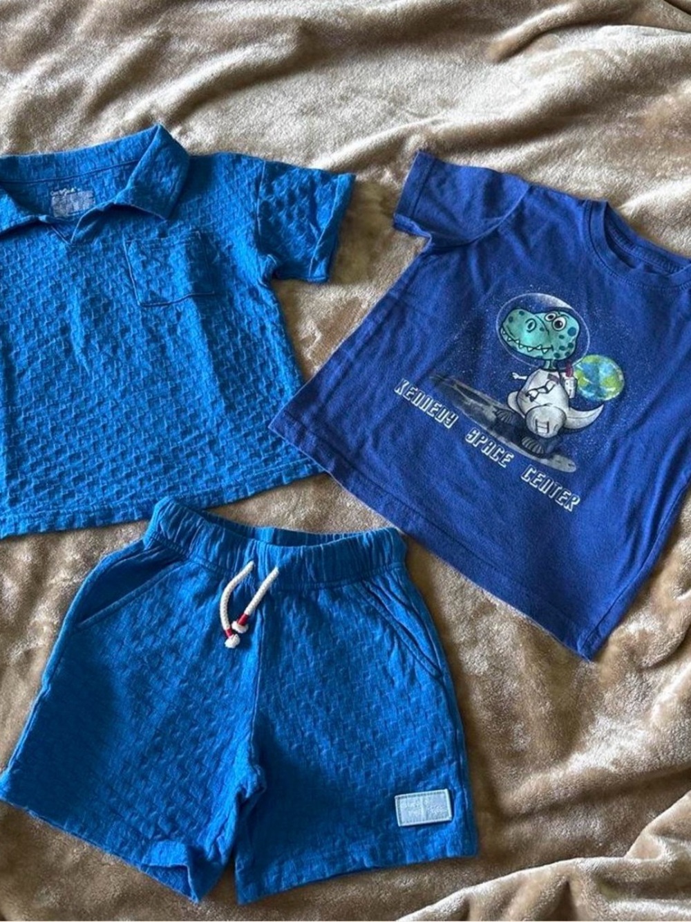 Cat & Jack Blue 3-Piece Kids Tee, Polo & Shorts Set with Dino Graphic